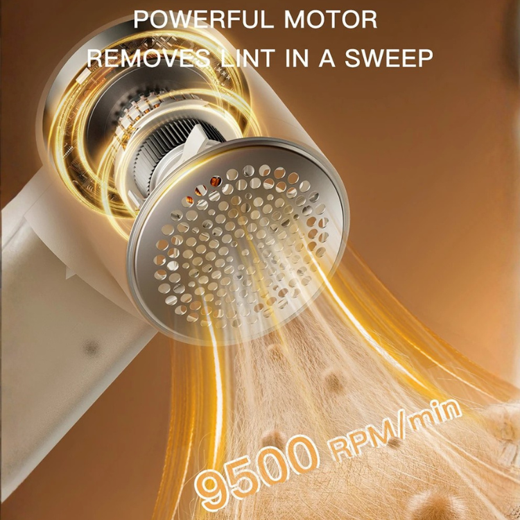 RosyIron lint remover blade close-up with 9500 RPM motor lifting lint in one sweep