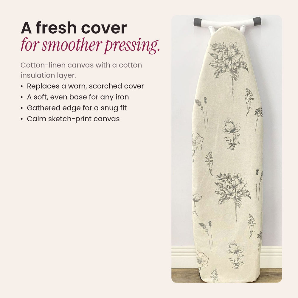 RosyIron cotton-linen ironing board cover with insulation layer and drawstring edge for smoother pressing
