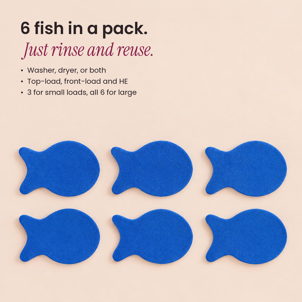RosyIron laundry pet hair fish 6 pack, works in washer and dryer, rinse and reuse