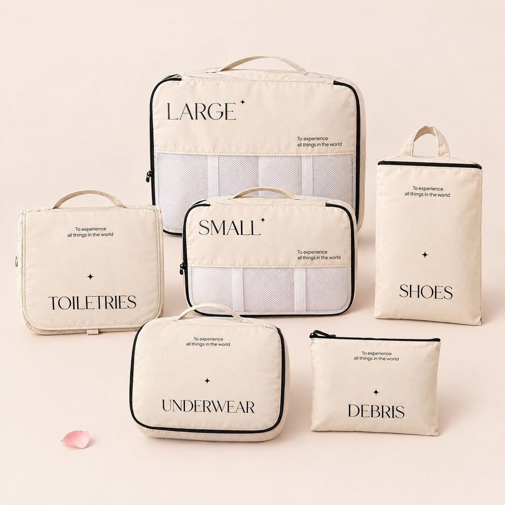 RosyIron travel packing cubes set, six cream bags