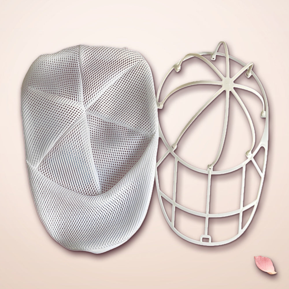 RosyIron baseball cap washer set with white mesh bag and white cap-shaped plastic frame