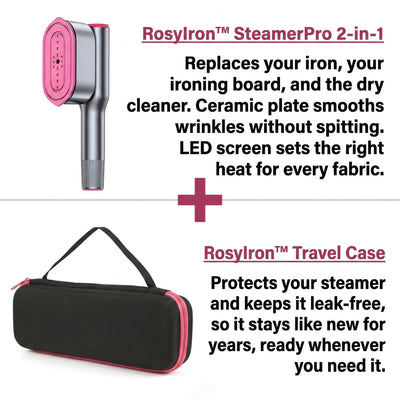 Rosylron SteamerPro 2-in-1 iron with travel case on a white background