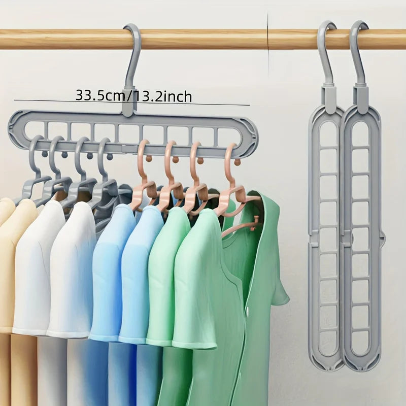 RosyIron space saver hanger, 33.5cm multi-slot hanger organizing colorful shirts in a closet
