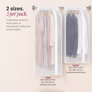 RosyIron garment dust covers in Long 60 x 110 x 30 cm and Short 60 x 90 x 30 cm