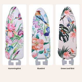 RosyIron printed ironing board cover in three designs, Hummingbird, Bluebird and Green Leaf Bird