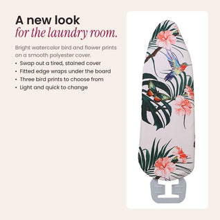 RosyIron Green Leaf Bird ironing board cover, a bright printed polyester refresh for the laundry room