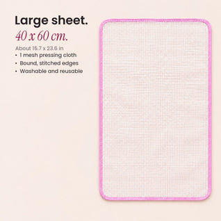 RosyIron mesh pressing cloth laid flat, one large 40 x 60 cm sheet with bound and stitched edges