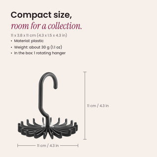 RosyIron rotating belt and scarf hanger size chart, 11 x 11 cm, about 4.3 inches