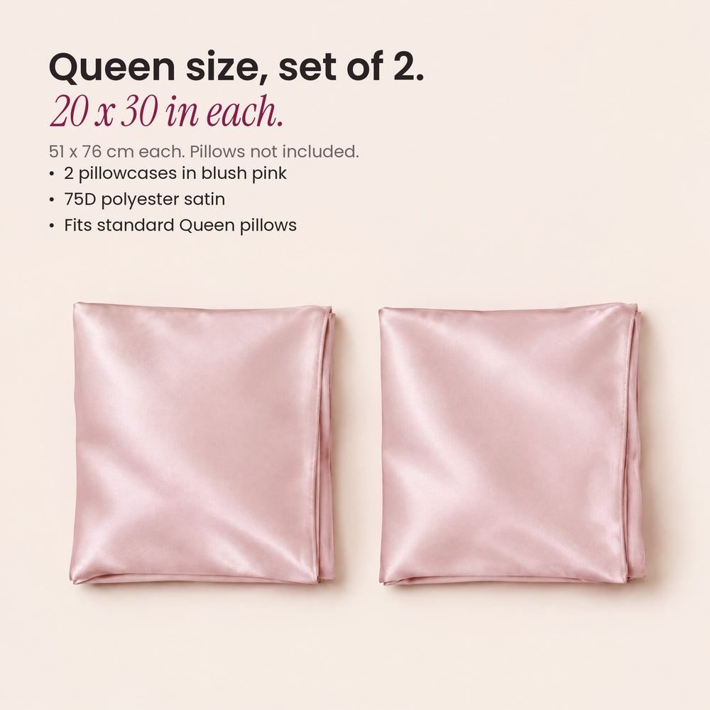 RosyIron satin pillowcases set of 2 folded flat, Queen size 20 x 30 inches each, blush pink
