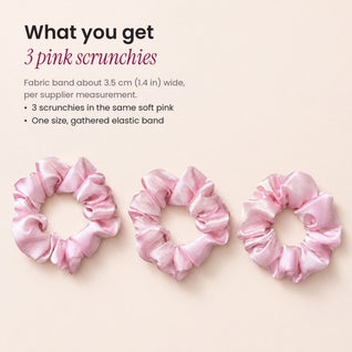 RosyIron pink scrunchies 3 pack in a row, fabric band about 3.5 cm wide