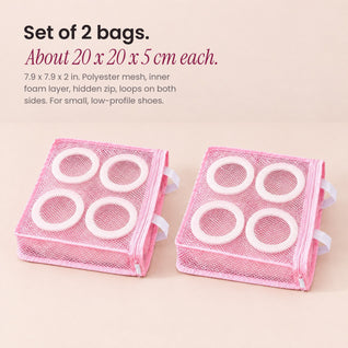 RosyIron shoe wash bags, set of two pink mesh bags, each about 20 x 20 x 5 cm
