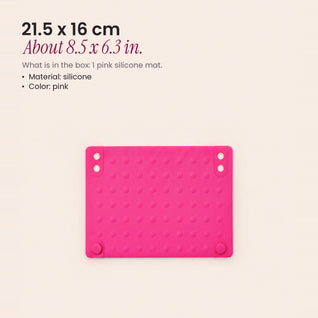 RosyIron silicone heat-resistant mat size guide, 21.5 x 16 cm pink mat shown from above