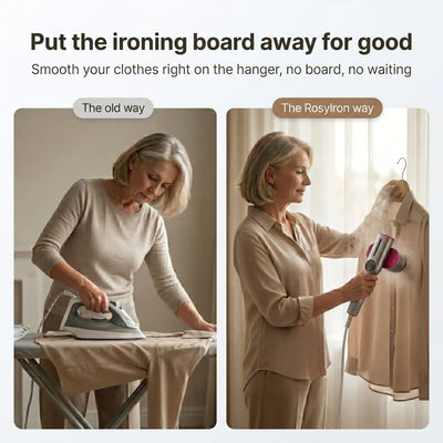 Ironing on a board versus smoothing clothes on a hanger with the RosyIron steamer