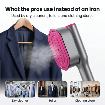 RosyIron steamer steaming a navy blazer, used by dry cleaners, tailors and clothing stores