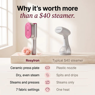 RosyIron SteamerPro compared with a typical $40 plastic steamer