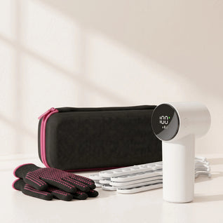 RosyIron Wardrobe Care Kit with travel case, lint remover, steaming gloves and space-saving hangers